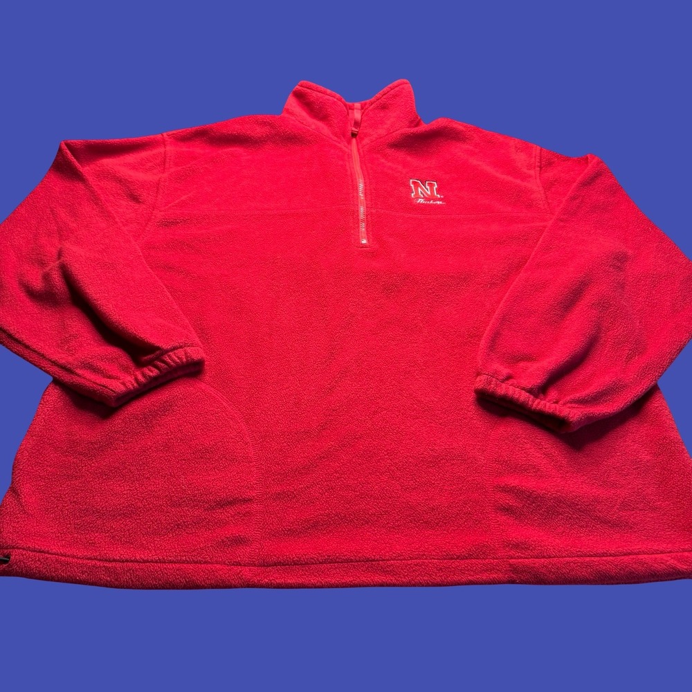 Nebraska Cornhuskers Quarter Zip Fleece 2XL Red Embroidered Huskers Pullover